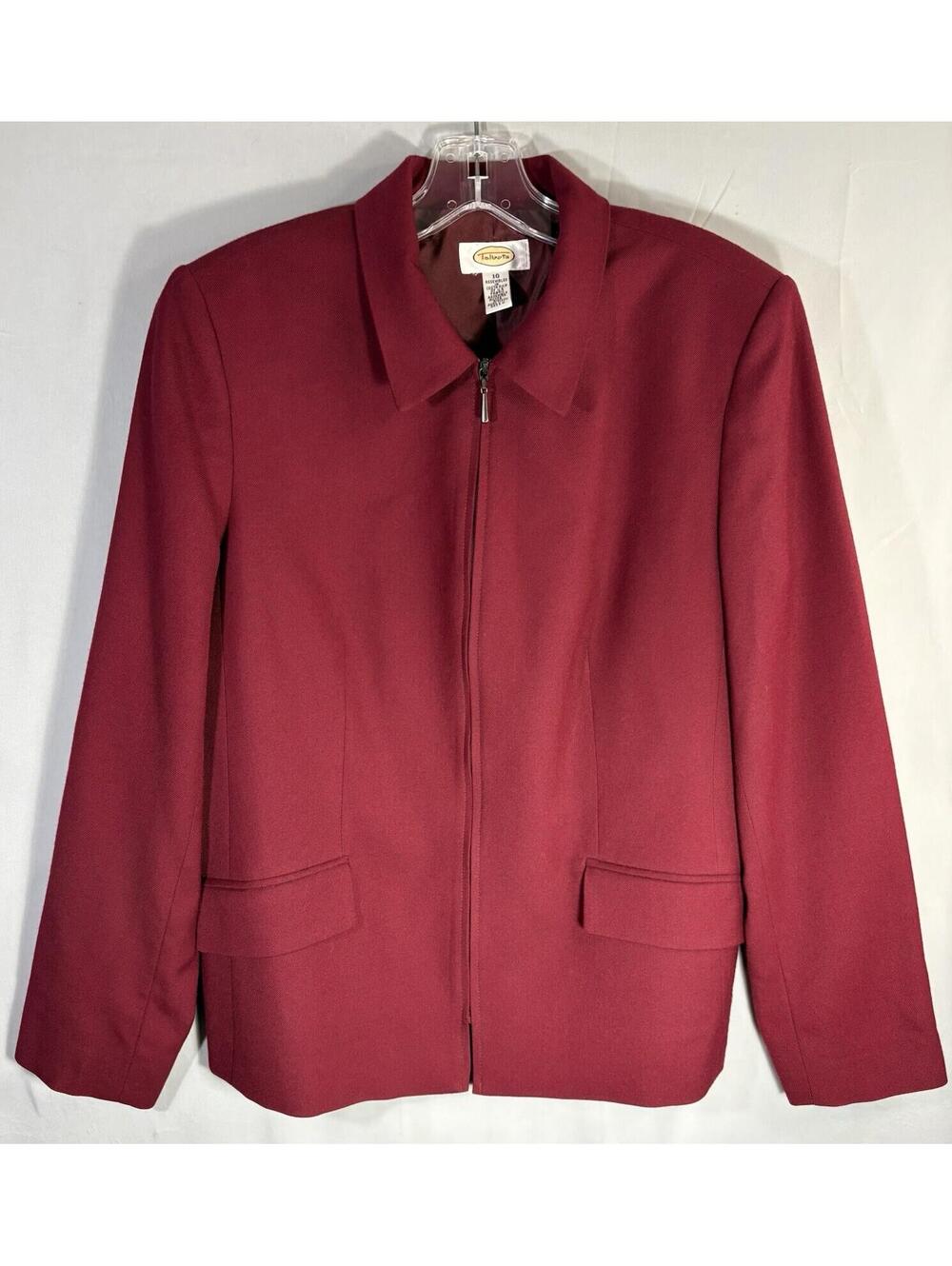 Talbots Womens 10 Red Wool Zip Front Jacket Blazer Vintage 90s Y2K